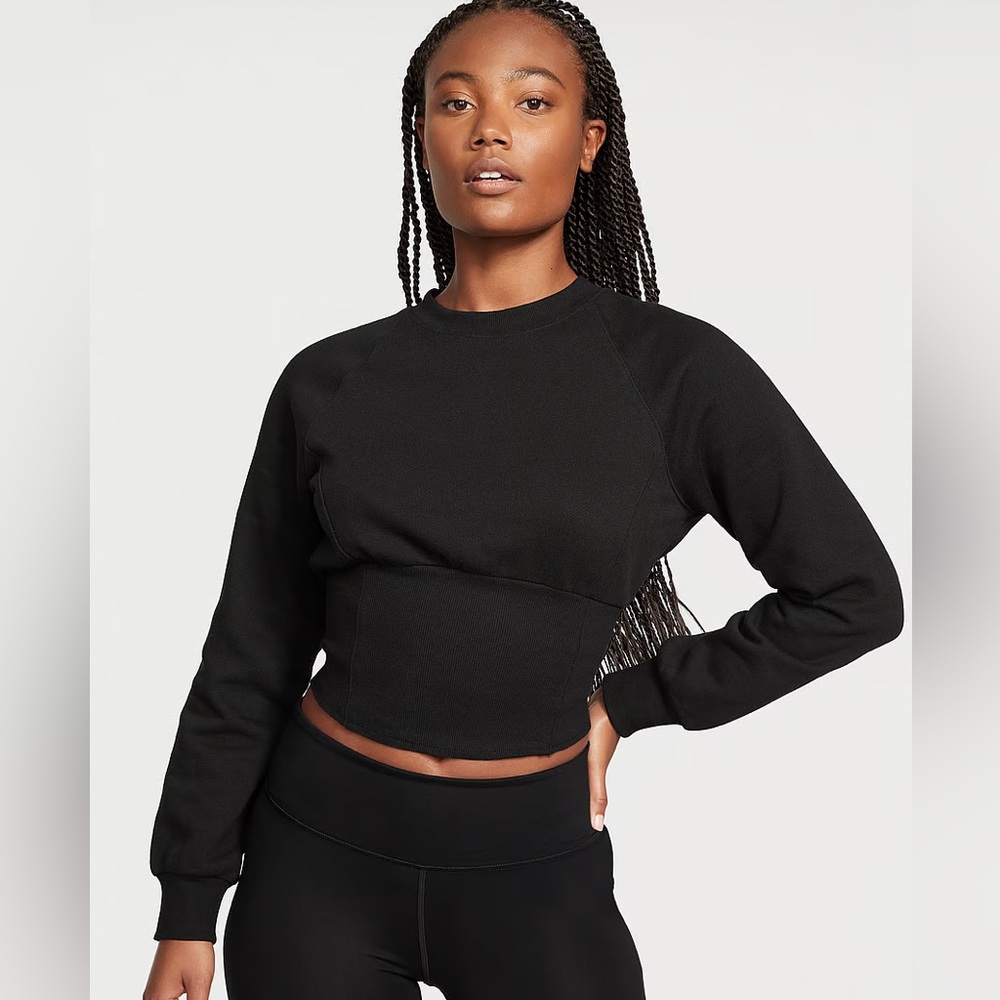 Victoria’s Secret crop sweatshirt black medium partially fitted.